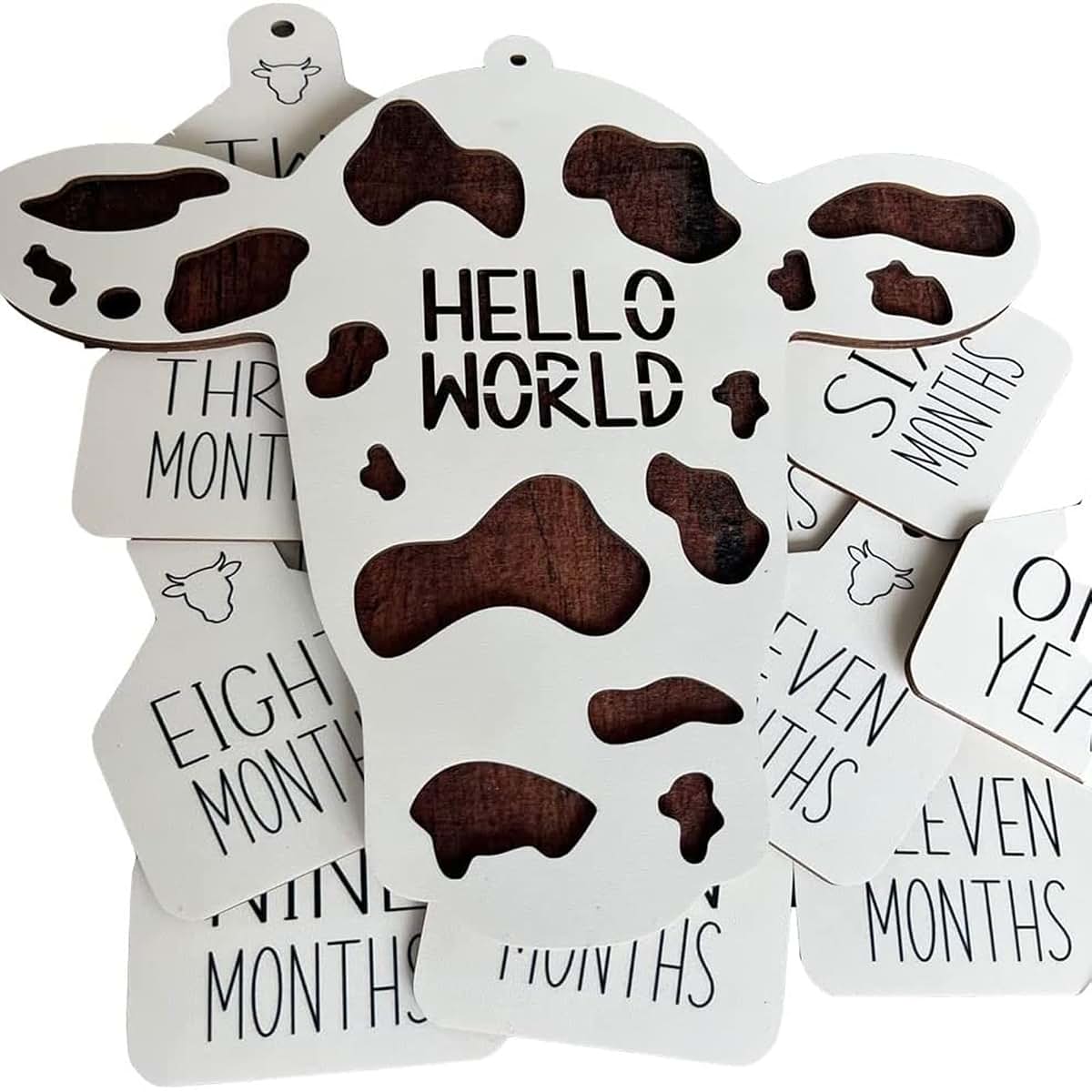 LSFWJP Cow Themed Wooden Baby Milestone Cards - Brown (photo 2)
