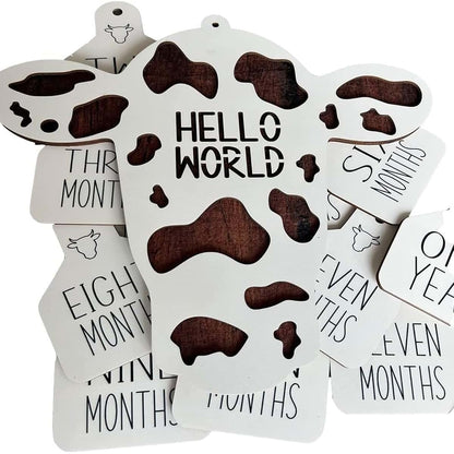 LSFWJP Cow Themed Wooden Baby Milestone Cards - Brown (photo 2)