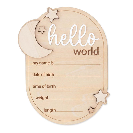 TTMerriwood Baby Announcement Sign Star, 6.5 Inch Wooden Hello World Newborn Welcome Sign Birth Name Plaques for Photo