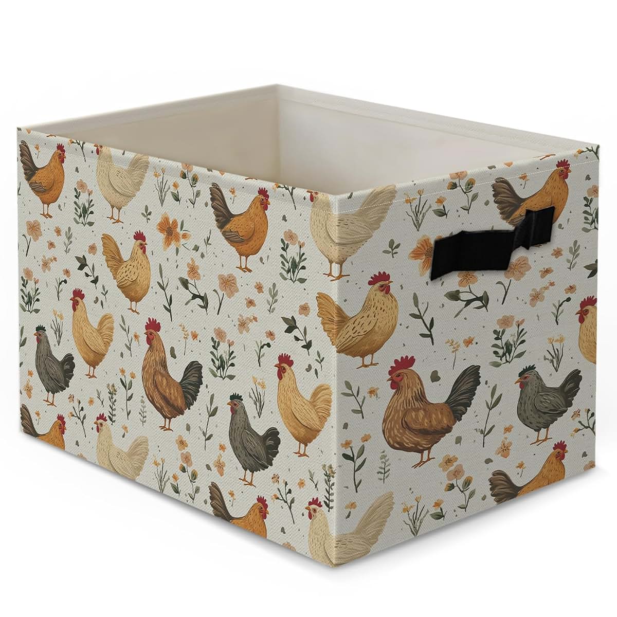Yjeslw Vintage Floral Chicken Collapsible Storage Bin with Handles
