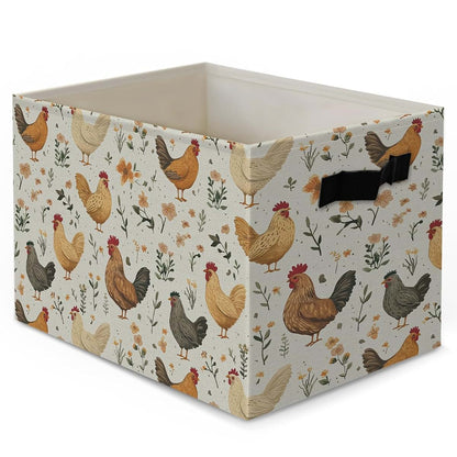 Yjeslw Vintage Floral Chicken Collapsible Storage Bin with Handles