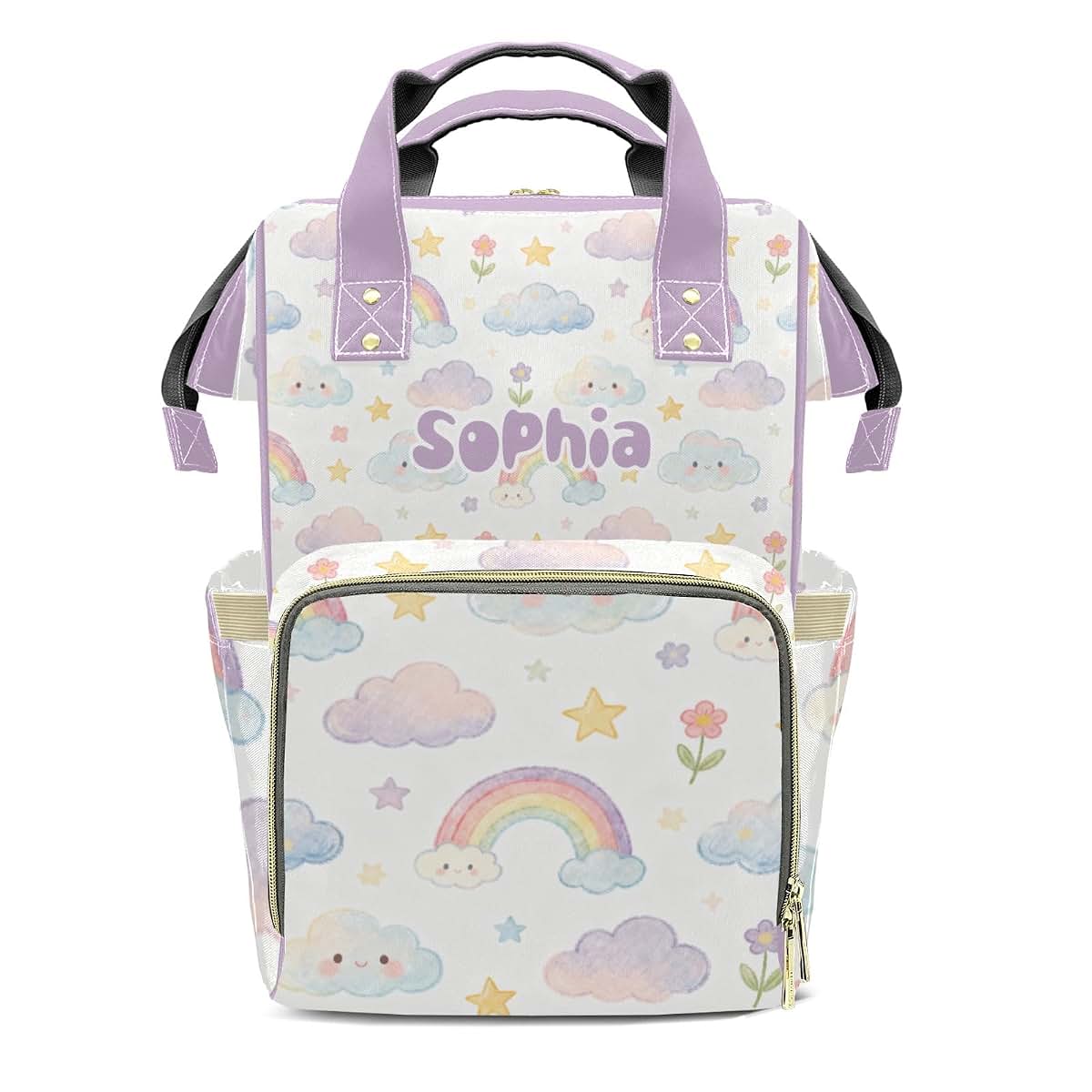 YallLocoMo Personalized Diaper Bag Backpack Name Watercolor Rainbow Cloud Clear Up Clutter: Big Capacity Waterproof Bag