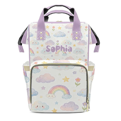 YallLocoMo Personalized Diaper Bag Backpack Name Watercolor Rainbow Cloud Clear Up Clutter: Big Capacity Waterproof Bag