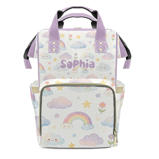 YallLocoMo Personalized Diaper Bag Backpack Name Watercolor Rainbow Cloud Clear Up Clutter: Big Capacity Waterproof Bag