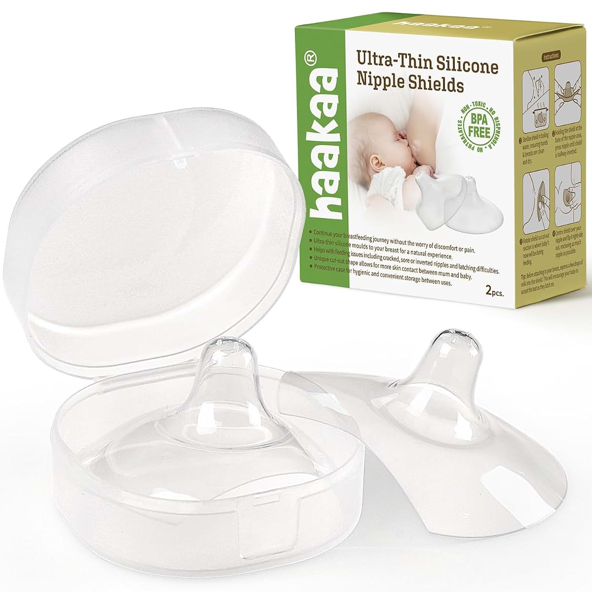 Haakaa Nipple Shields 18mm, 2-Pack with Carry Case
