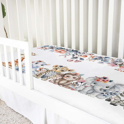 Jungle Safari Animals Boho Floral Baby Crib Sheet 52x28 Inch