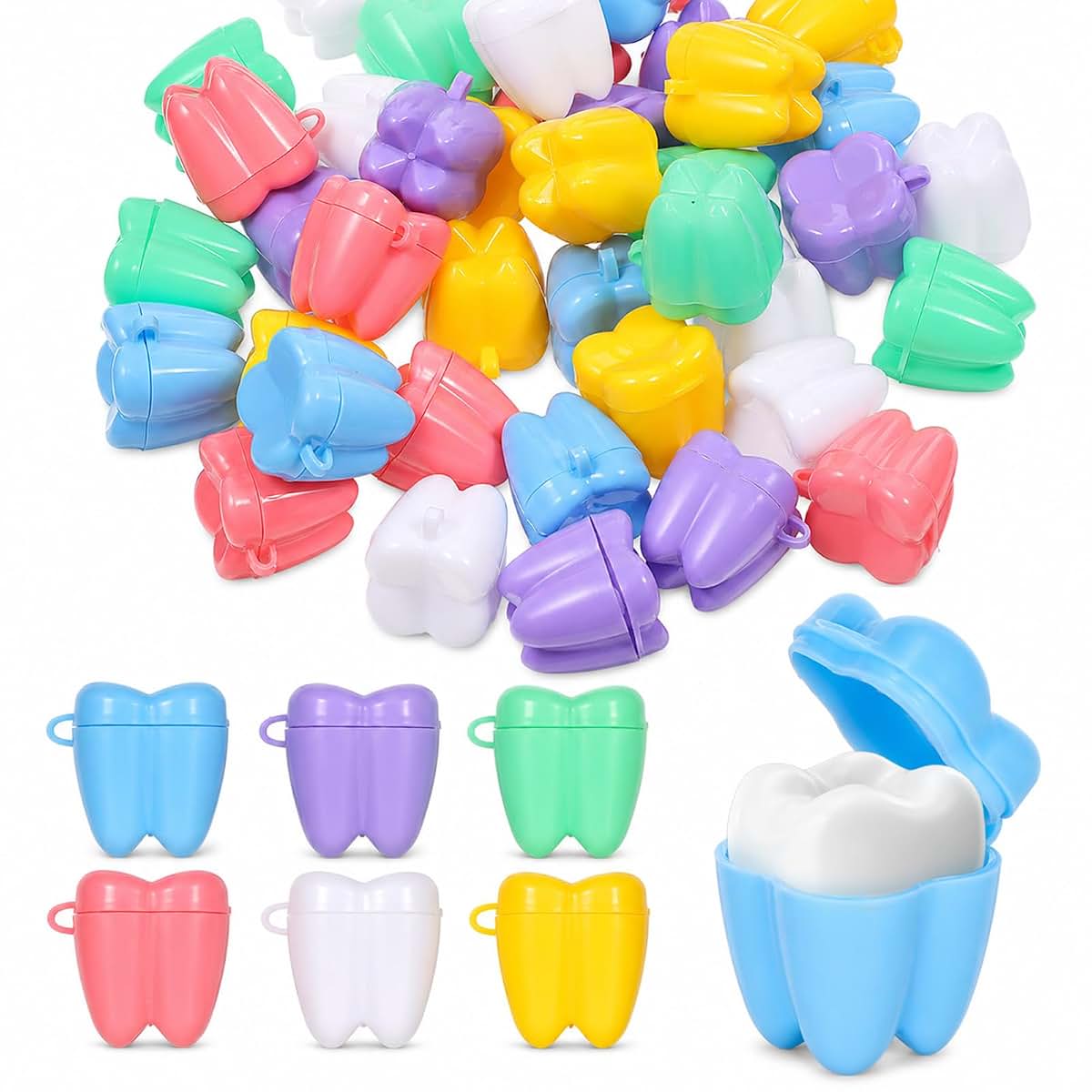 Lnidpd 40 Pcs Tooth Container Lost Teeth Holders Plastic Tooth Saver Box Colorful Fairy Storage Cases for Boys Girls