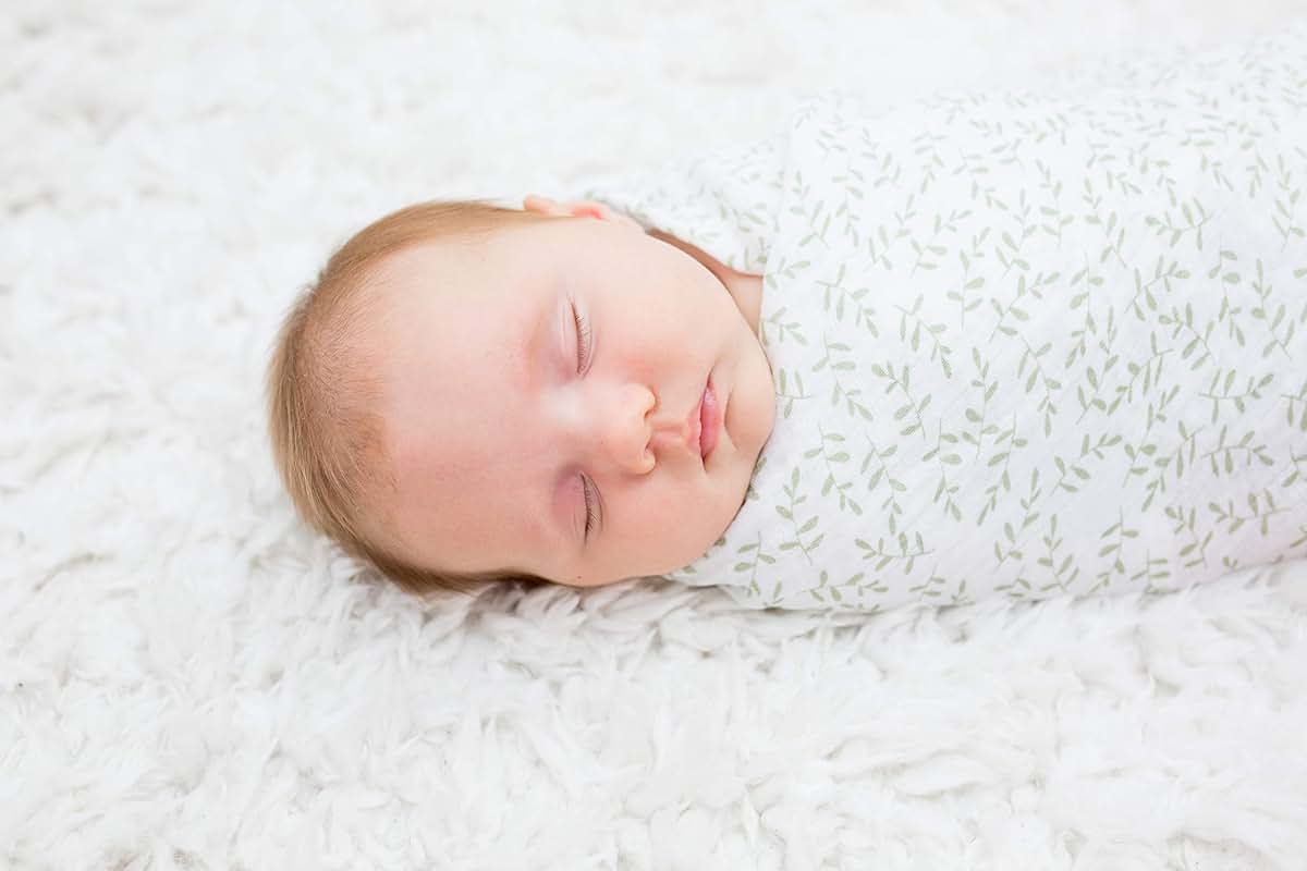 Lulujo Greenery Muslin Swaddle Blanket for Baby | 100% Cotton Receiving Wrap