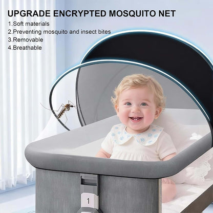 BabyOneStop Bassinet Net Cover with Two-Way Zipper and Light-Blocking Side, Breathable Mesh, Ink-Shadow White
