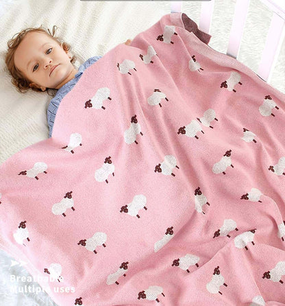 Kirmoo Baby Cute Sheep Blanket Knit Cotton Toddler Blanket