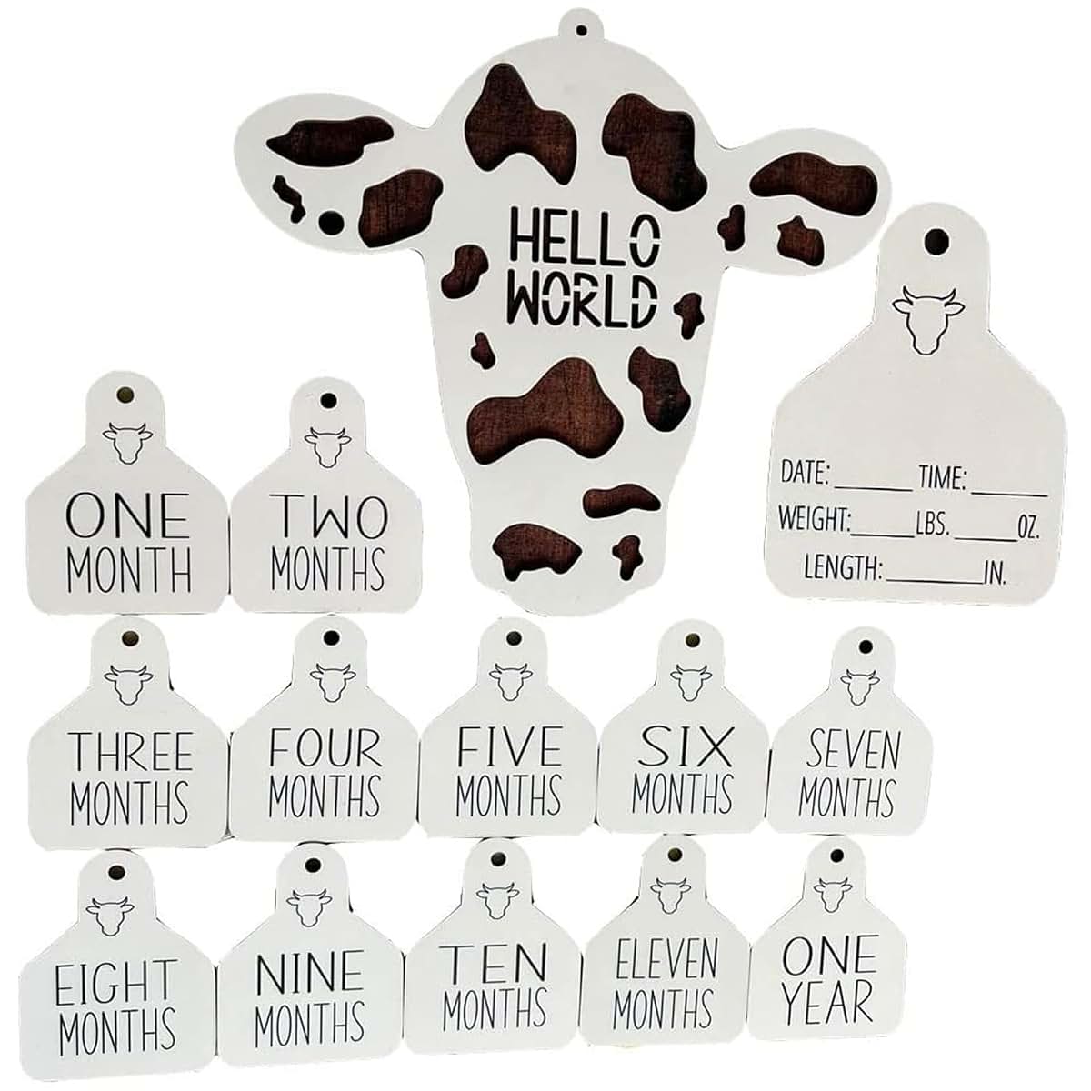 LSFWJP Cow Themed Wooden Baby Milestone Cards - Brown