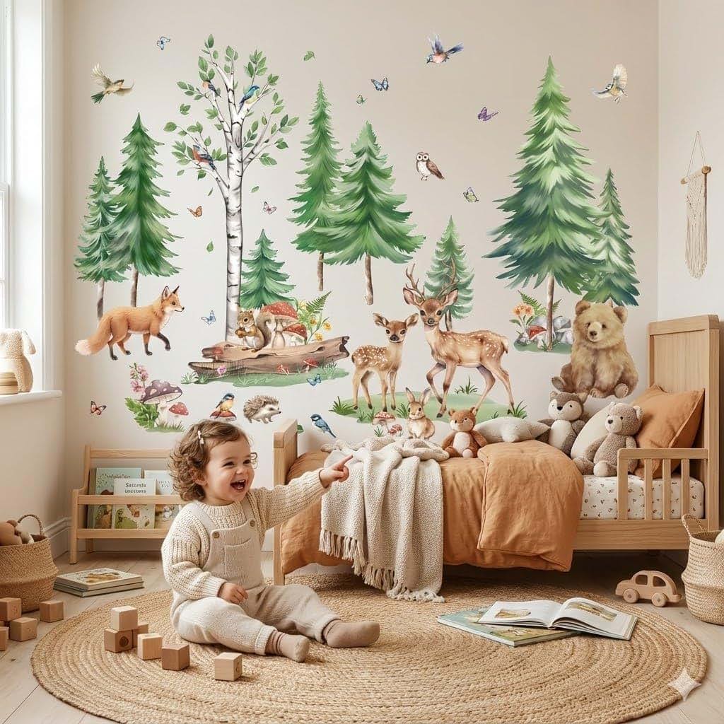 Amimagen Forest Animals Wall Decals for Kids Nursery Peel and Stick Removable Vinyl Stickers