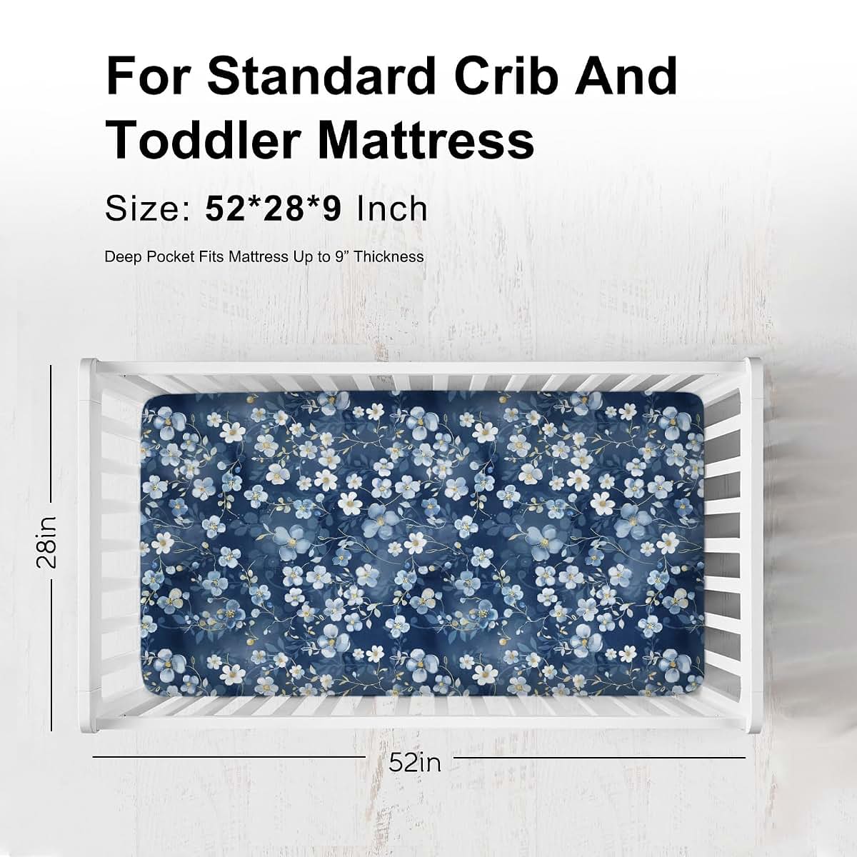 Wonderful Flowers Baby Crib Sheets Navy White Wild Flowers 52x28 Standard Crib Toddler Mattress Cover