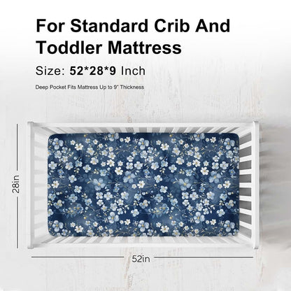 Wonderful Flowers Baby Crib Sheets Navy White Wild Flowers 52x28 Standard Crib Toddler Mattress Cover