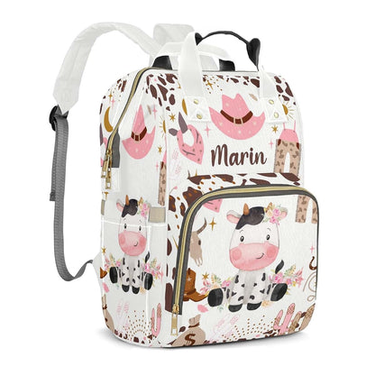 LiSoAkWE Cowgirl Western Cute Cow Personalized Diaper Bag with Name,Customized Nappy Backpack with Thermal Pockets (photo 2)