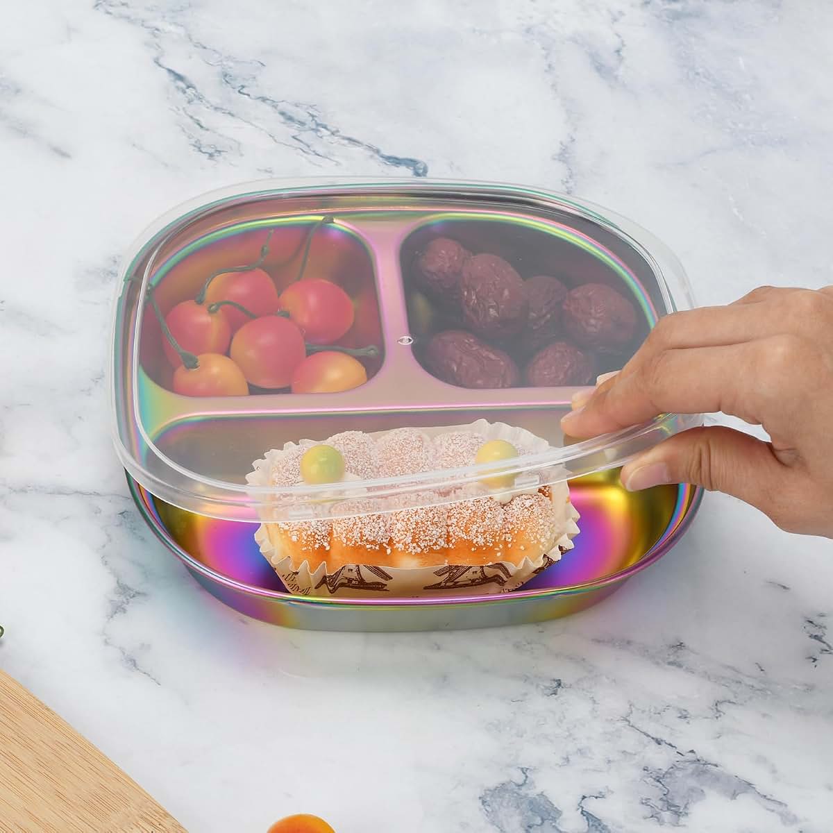 Lyhlya 4-Pack Stainless Steel Divided Plates With Lids