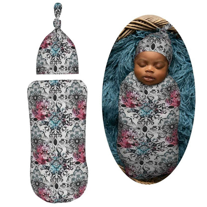 Muishi Vintage Mandala Newborn Swaddle Blanket and Hat Set