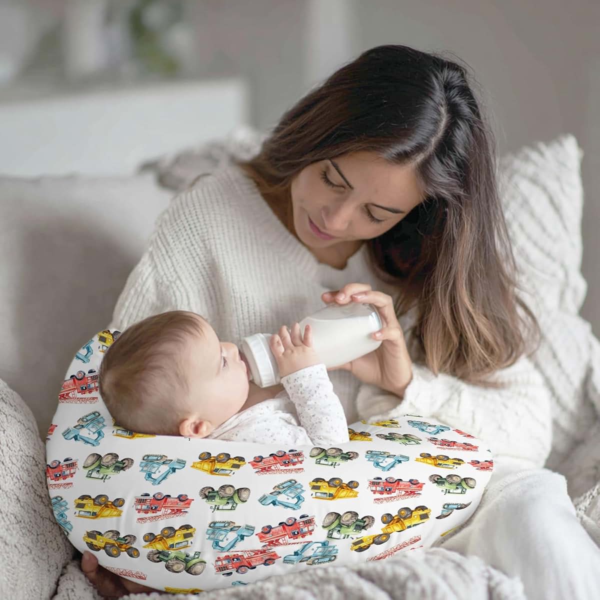 Wicbfdfv Watercolor Construction Trucks Nursing Pillow Cover (photo 4)