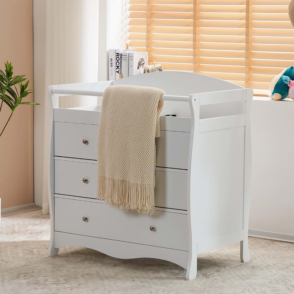 Volowoo Changing Table with 3 Drawers, White