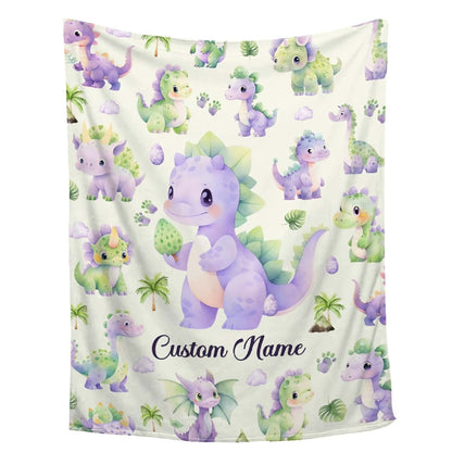 WHISKEYBLANKET Custom Dinosaur Blanket,Personalized Baby Dinosaur Blanket,Soft Cozy Personalized Name Blankets for