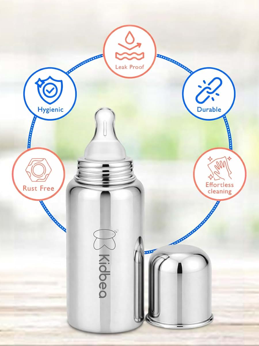 Kidbea Stainless Steel Baby Feeding Bottle 240 ml Anti-Colic Valve (photo 3)