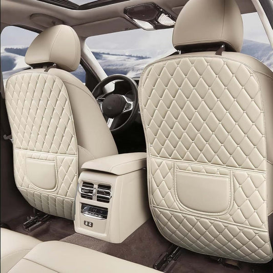 KZYIQUOJ 2-Pcs Car Seat Kick Protectors - E/Beige