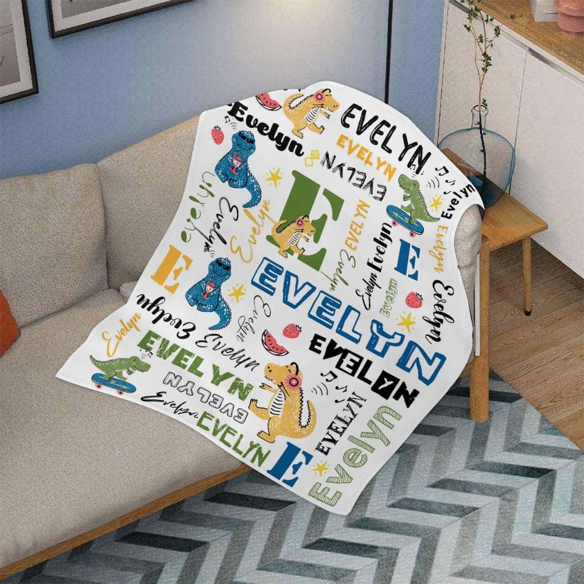 VIPOPSA Personalized Baby Blankets for Girls Personalized Blanket Gift for Daughter Dinosaur Blanket Congratulations (photo 3)