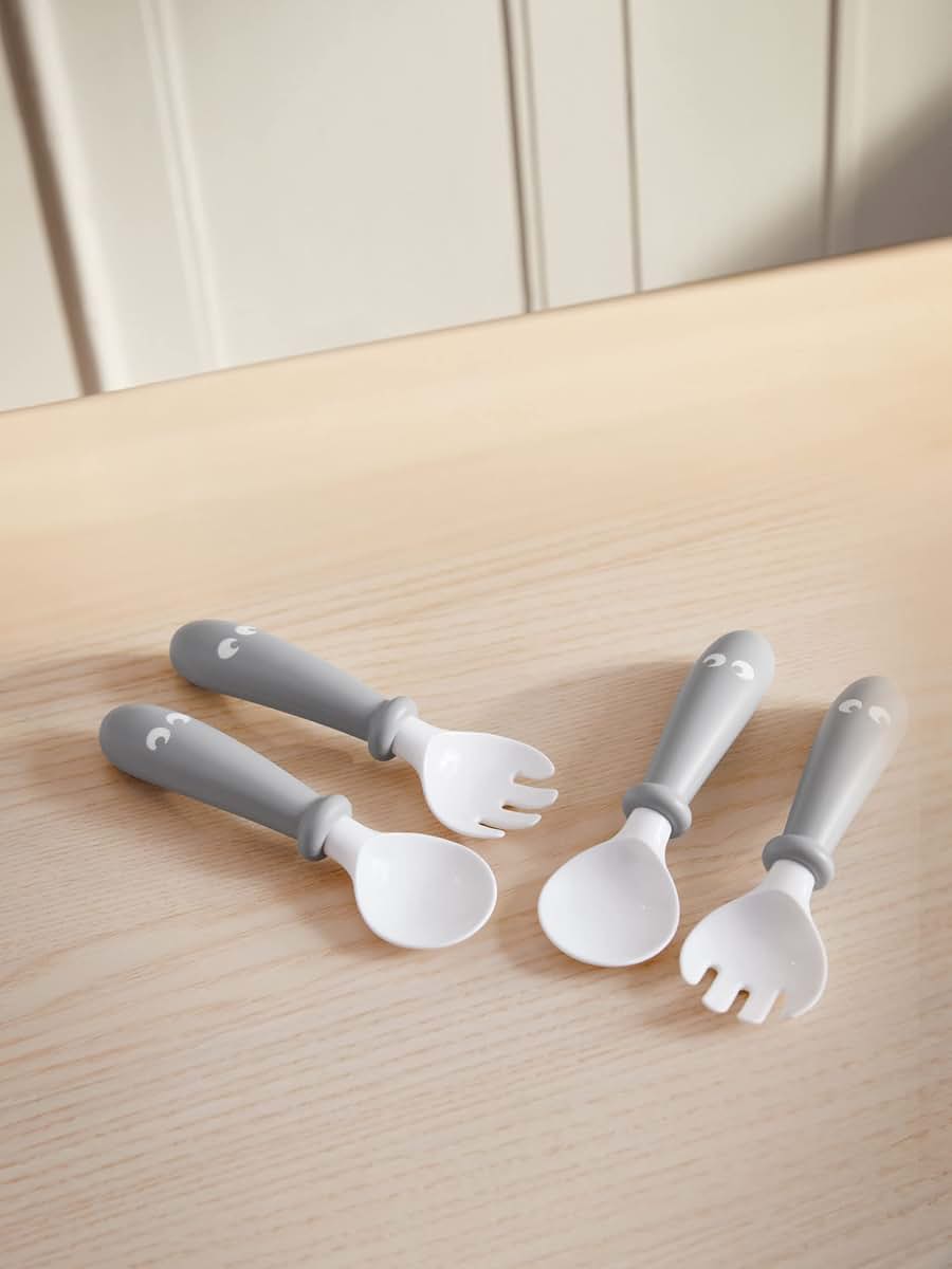 BabyBjörn Baby Spoon and Fork Set, 4 Pieces, Gray