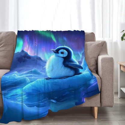 Estused Cute Penguin Blanket Aurora Starry Night Throw Stuff Gifts 60"x50" (photo 4)