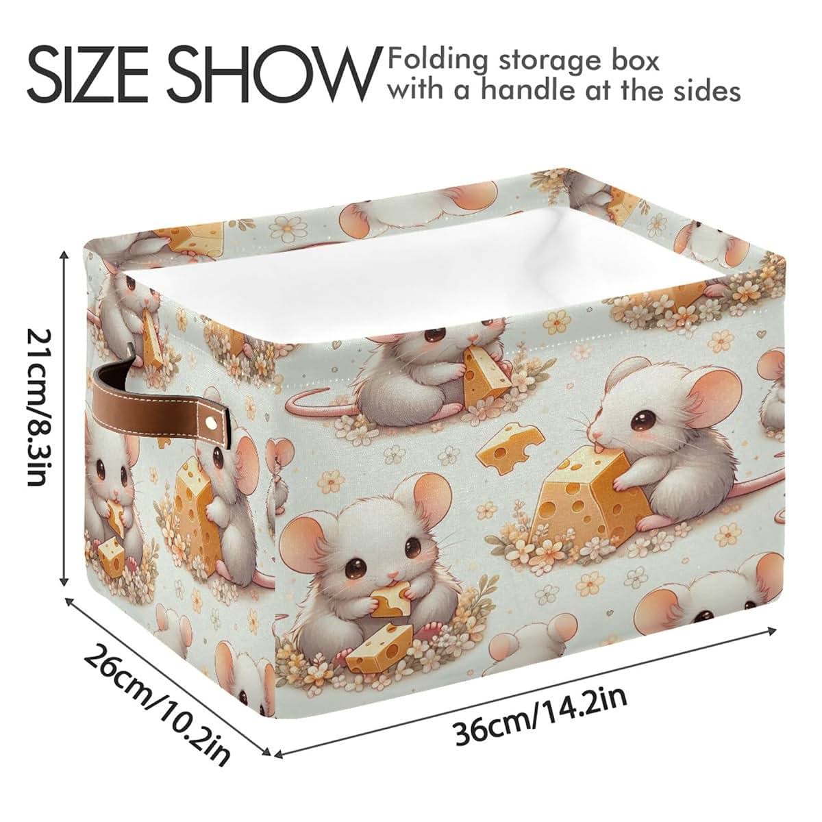 Maunzc Cute Fluffy Mices Storage Bin, Collapsible Canvas Basket with Metal Frame and Handles, 1-Pack