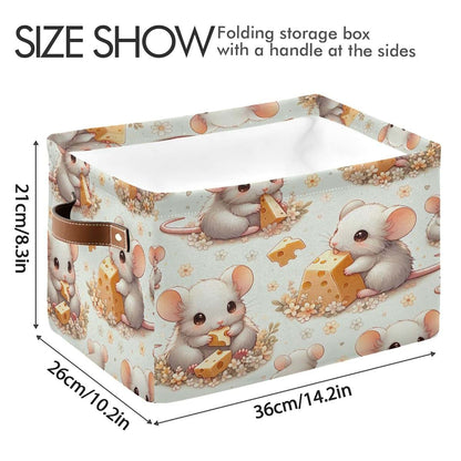 Maunzc Cute Fluffy Mices Storage Bin, Collapsible Canvas Basket with Metal Frame and Handles, 1-Pack