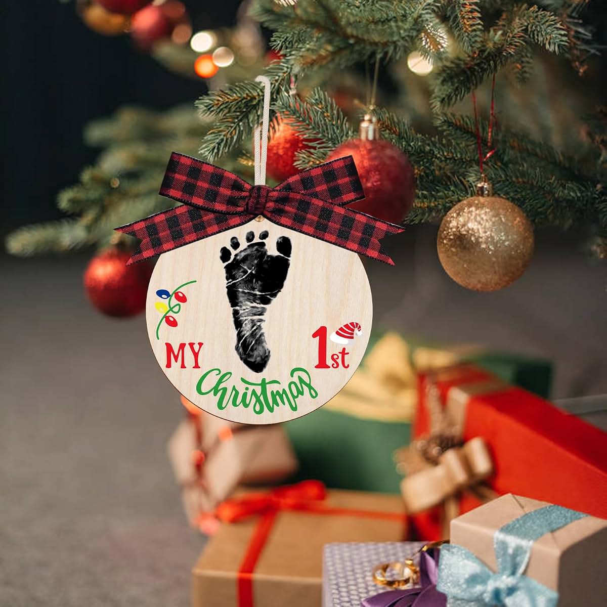 Liannan Baby's My First Christmas Handprint and Footprint Wood Ornament (photo 2)
