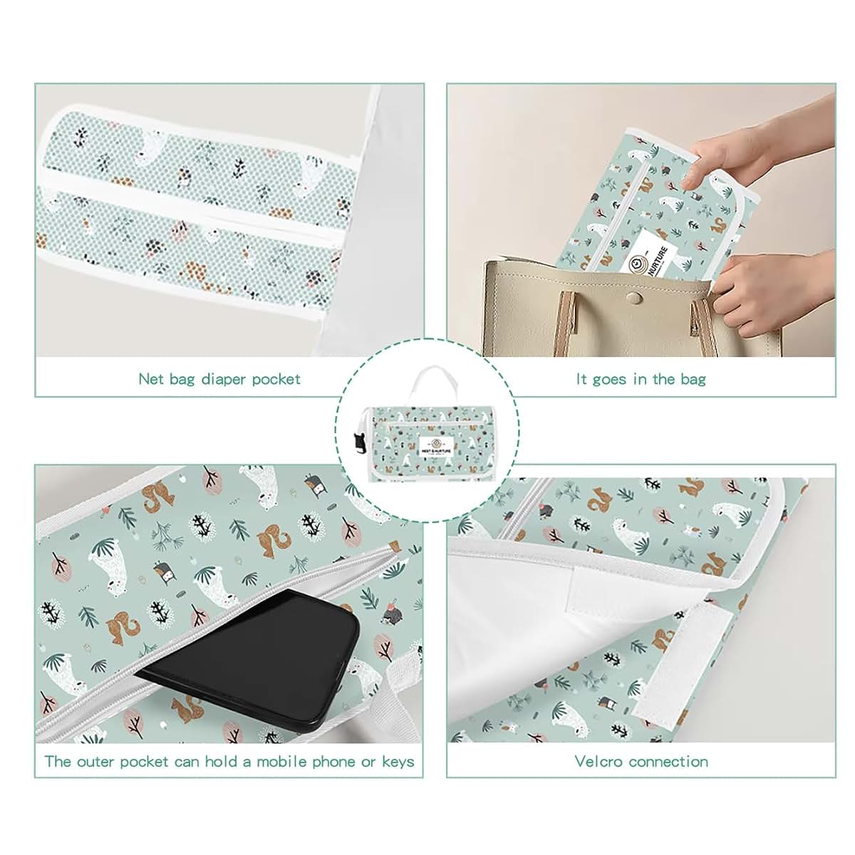 Nest&Nurture Portable Baby Changing Pad, Waterproof Foldable Diaper Changing Mat with Storage Pockets, Travel Changing (photo 2)