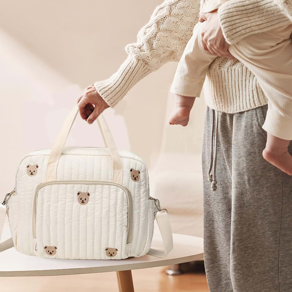 Comebachome Messenger Diaper Bag In Beige With Adjustable Strap (photo 2)