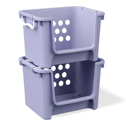 XKIOLED Large Open-Front Stackable Toy Storage Basket With Handles, Purple Organizer Bin For Toys, Books, Playroom (photo 4)