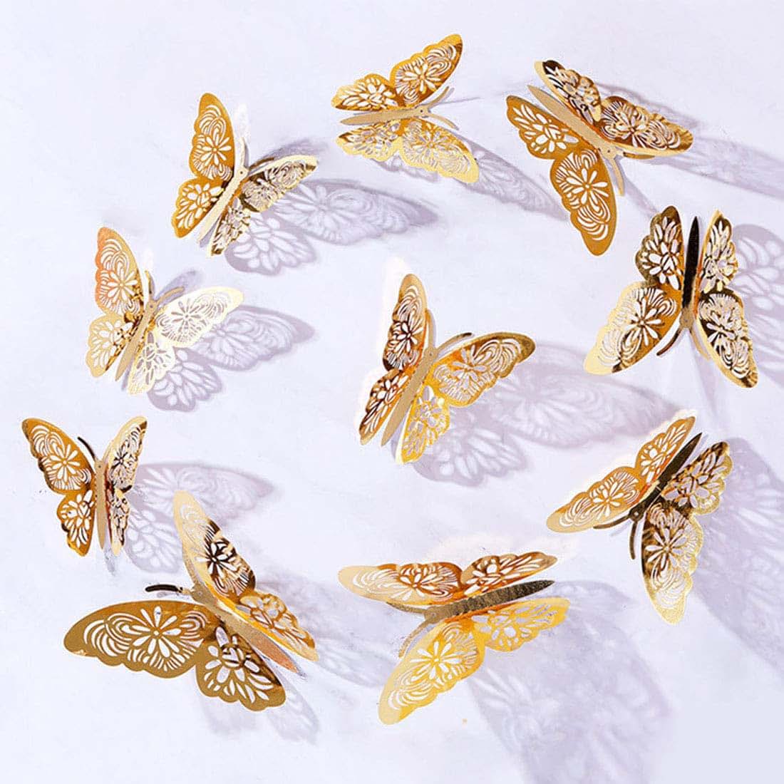 Allicere 12-Piece 3D Hollow-Out Butterfly Wall Stickers In Gold