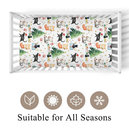 Wicbfdfv Christmas Cat and Pine Trees Polyester Baby Crib Sheet (photo 2)