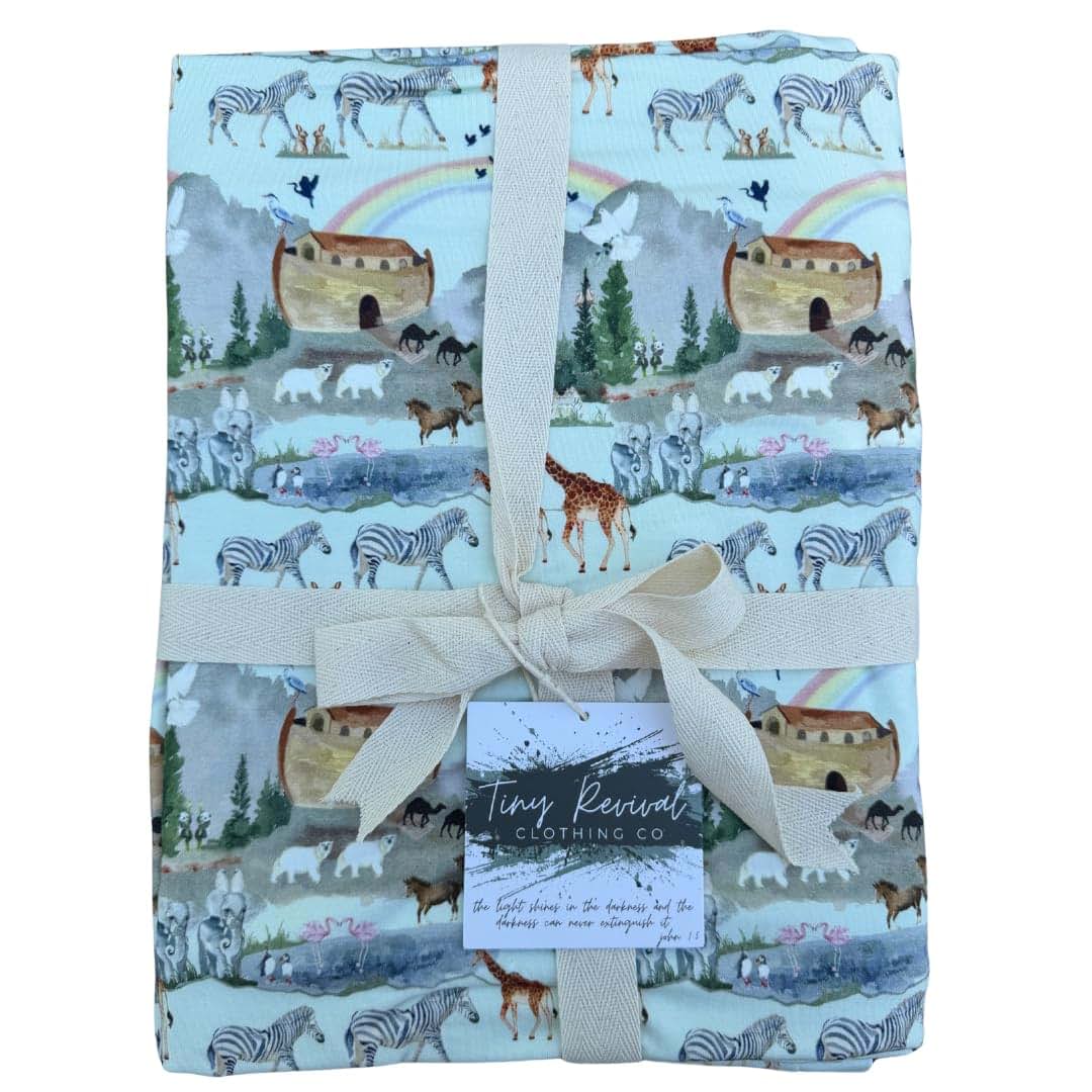 Tiny Revival Noah’s Ark Baby Blanket – Bamboo Receiving Blanket