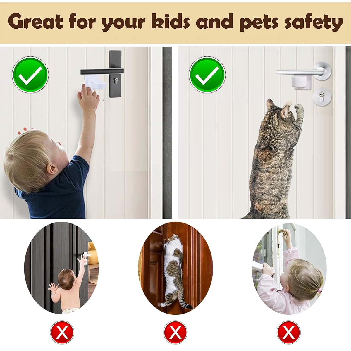 Child Proof Door Lever Locks, 8-Pack Adhesive Handle Locks