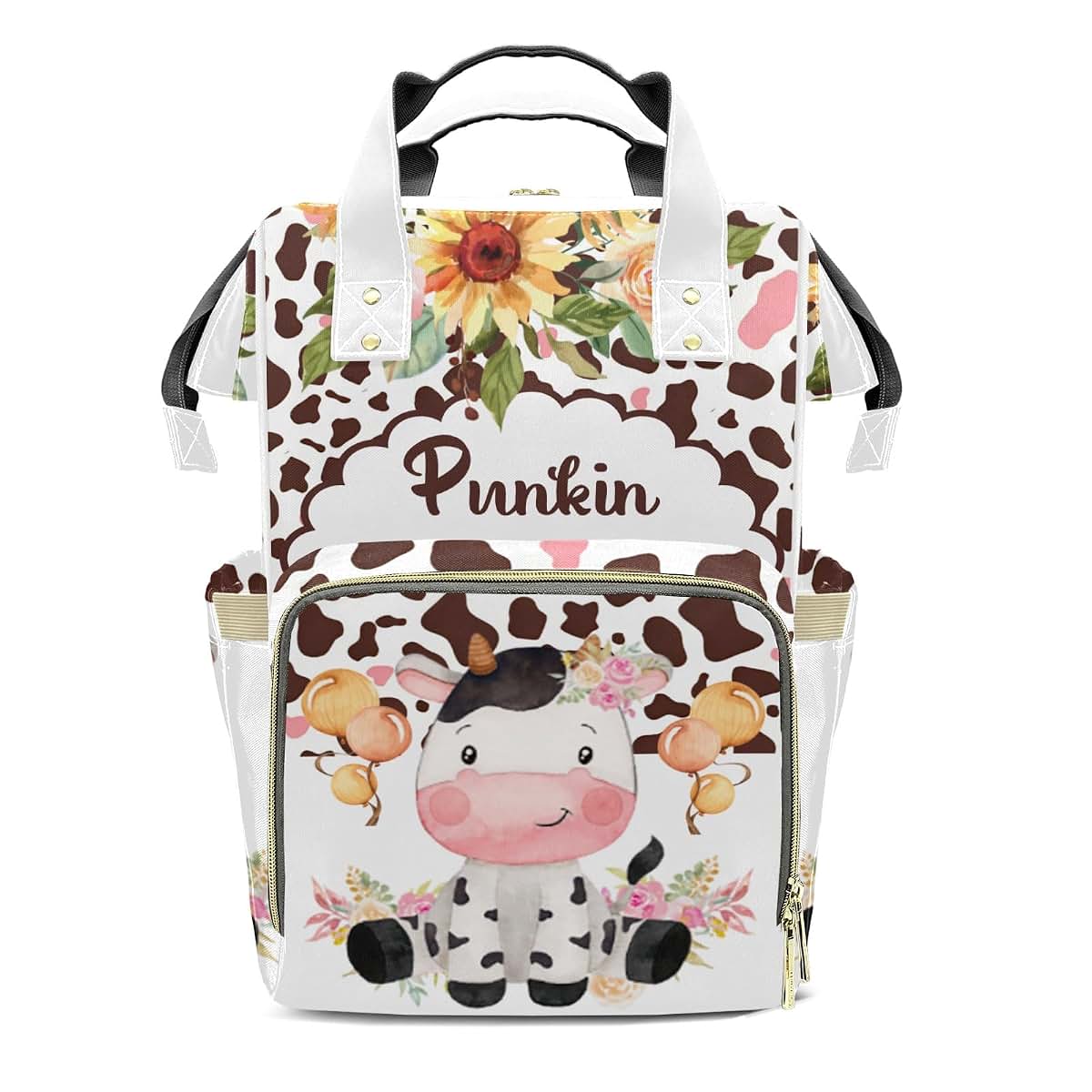 LiSoAkWE Balloon Cow Floral Colorful Personalized Diaper Bag Backpack,Customized Nappy Backpack for Travel Outdoor with