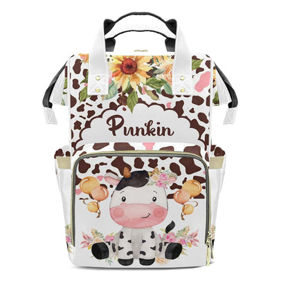 LiSoAkWE Balloon Cow Floral Colorful Personalized Diaper Bag Backpack,Customized Nappy Backpack for Travel Outdoor with