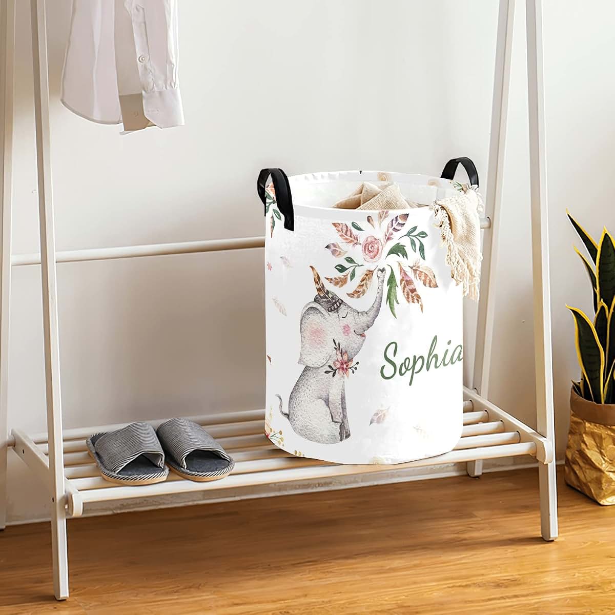 attentive Arts Personalized Collapsible Laundry Hamper with Name Pattern (photo 4)