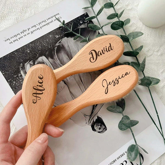 DOYOUWE Personalized Baby Hairbrushes, Gently Grooms Baby's Hair, Natural Wooden Hairbrush Baby Brush Set for Newborns