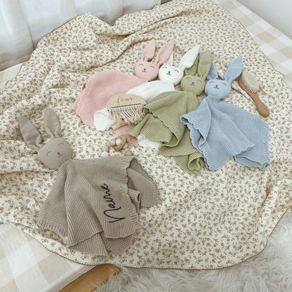 ZoikoM Personalized Baby Gifts Custom Embroidered Name Lovey Animal Stroller Blanket Breathable Cotton Knitted Bunny (photo 2)