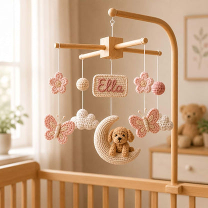 Peropia Personalized Crochet Dog Baby Mobile for Girls