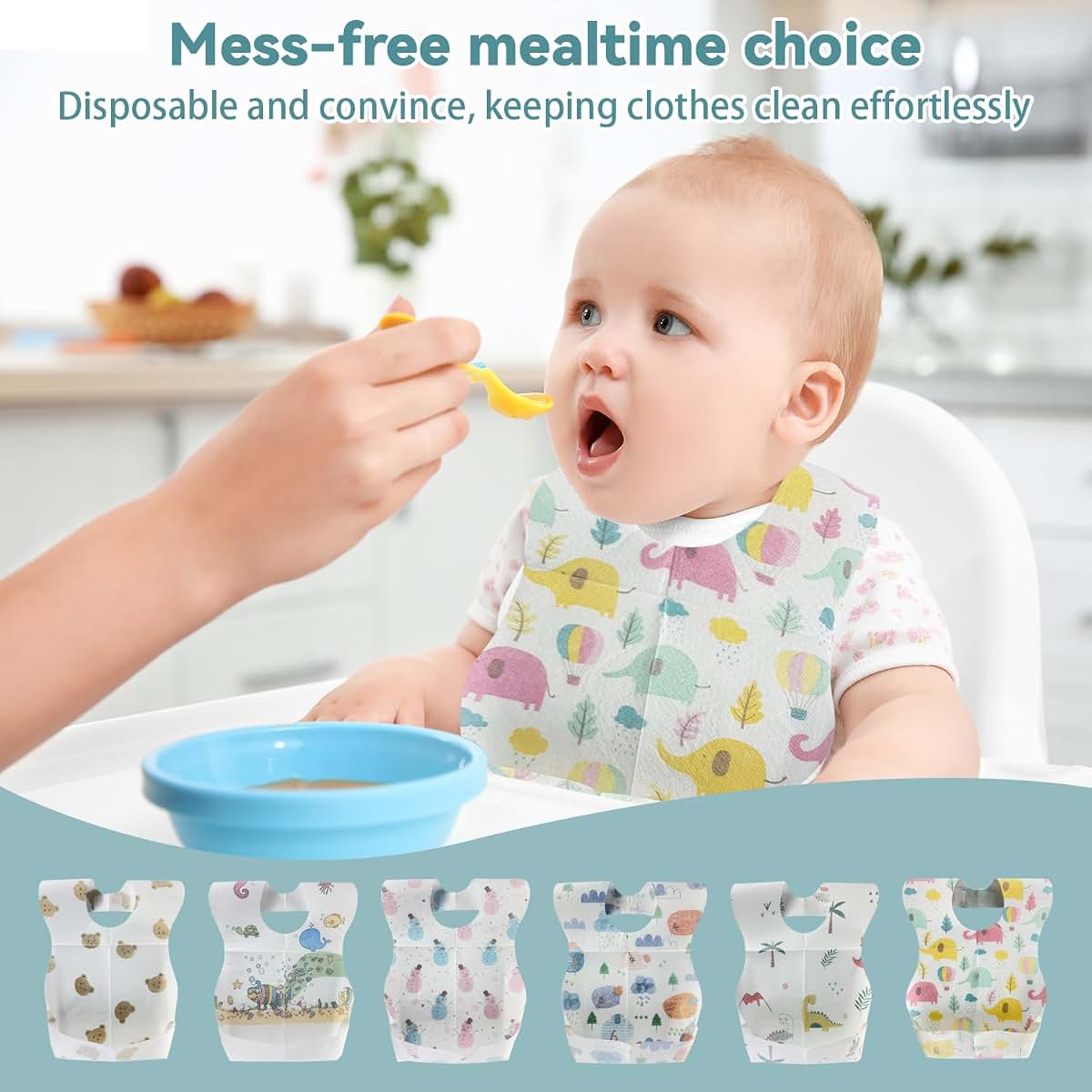 WOOWME 30 Pcs Disposable Bibs Baby for Toddler Feeding (photo 4)