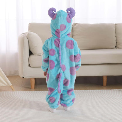 BabyOneStop Unisex Flannel Animal Onesie With Hooded Cartoon Design