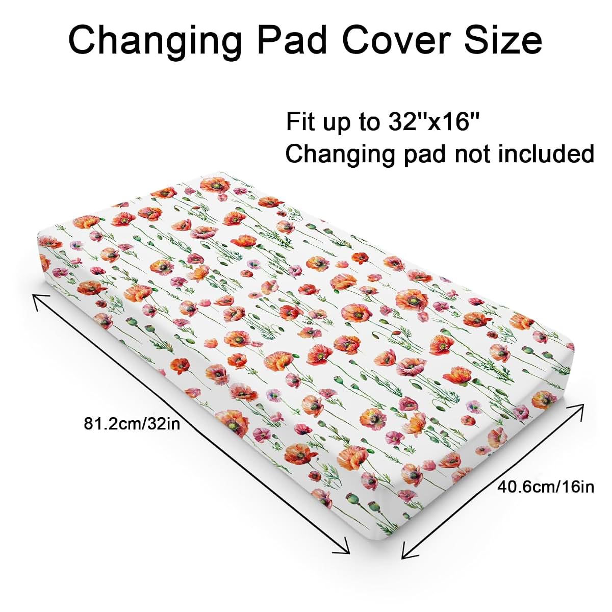 Hwmmbh Watercolor Poppy Floral Changing Pad Cover