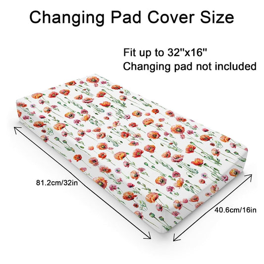 Hwmmbh Watercolor Poppy Floral Changing Pad Cover