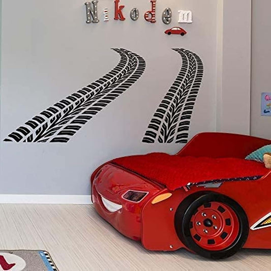 Diuangfoong Curved Tire Tracks Wall Decal Car Nursery Decor Boys Nursery Wall Decal Kids Room Decor Playroom Wall